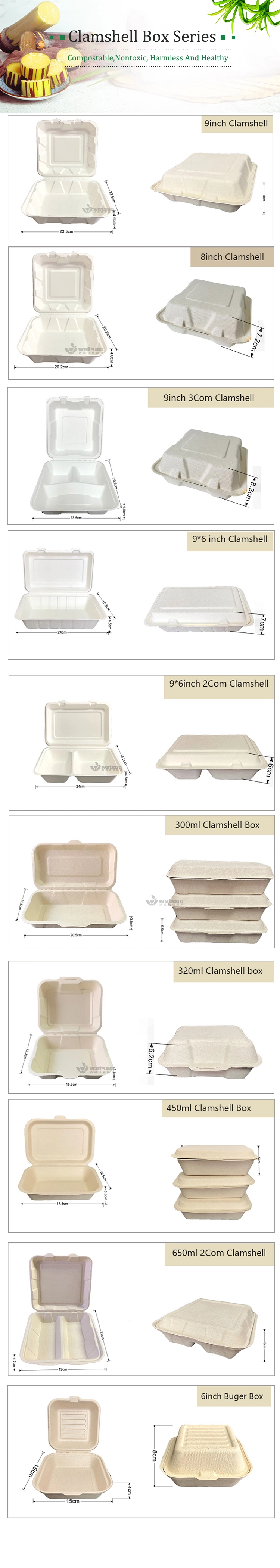Bamboo Fiber Restaurant Heatable Sustainable Chemical Free Biodegradble Disposable Eco Friendly Lunch Sushi Pasta Noodle Boxes