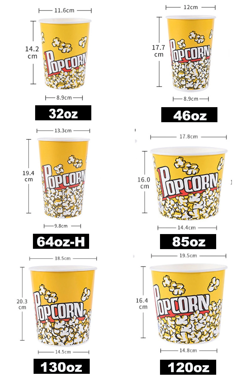Food Grade 46oz Disposable Custom Printed Popcorn Paper Cup Bucket