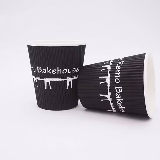 Custom Embossed Double Ripple Wall Paper Coffee Cup with Lid