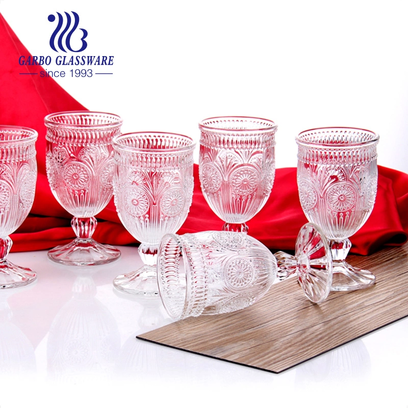 Hot Sale 6PCS Embossed Glass Goblet Set Engraved Glass Cup for Wine Water Drinking Customized