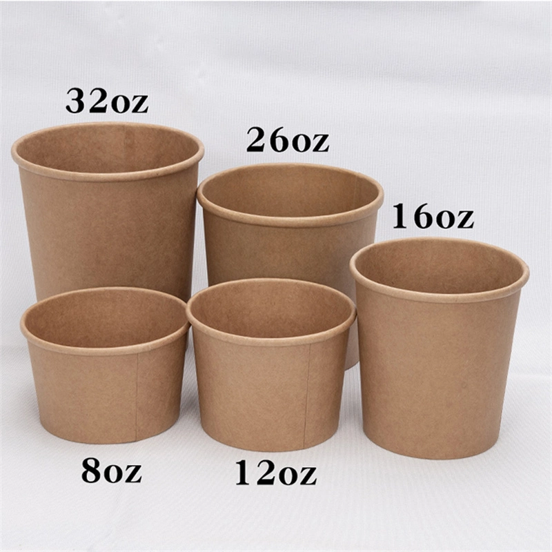 Factory Price Disposable 32oz Kraft Paper Soups Snacks Bowl Take Away Packaging Paper Bucket with Lids Can Be Customized