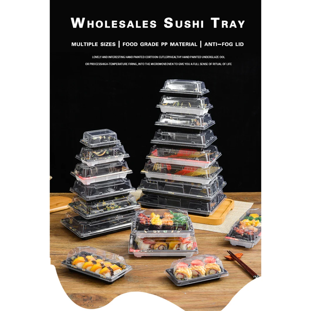 Transparent Disposable PS Plastic Sushi Food Packaging Box Trays and Lids