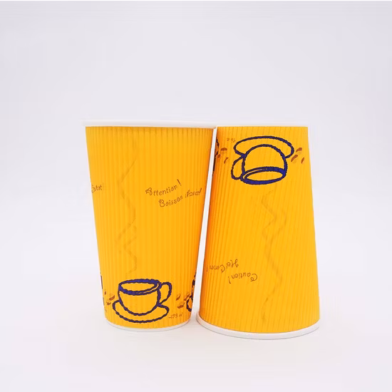 Custom Embossed Double Ripple Wall Paper Coffee Cup with Lid