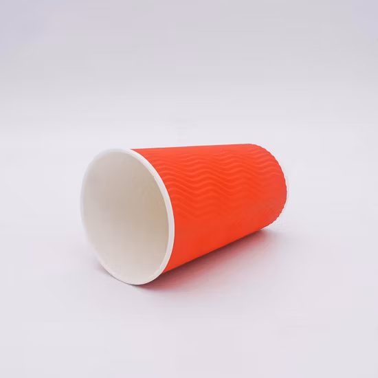Custom Embossed Double Ripple Wall Paper Coffee Cup with Lid