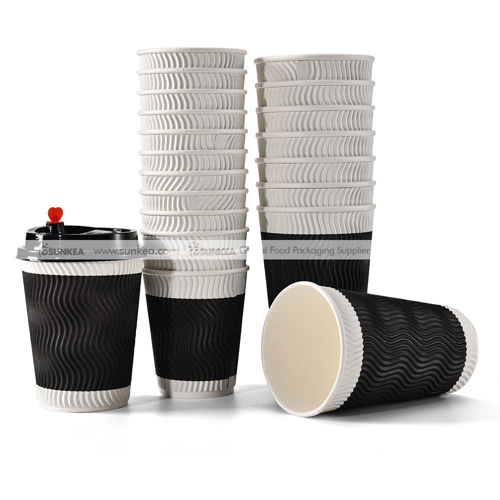 Branded 100% Biodegradable Ripple 8 Oz 12 Oz 16oz Paper Cups with PLA