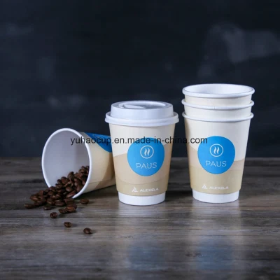 Individuell bedruckter, kompostierbarer Kaffeebecher aus doppelwandigem Papier zum Mitnehmen, 16 Unzen PLA, 100 % biologisch abbaubar