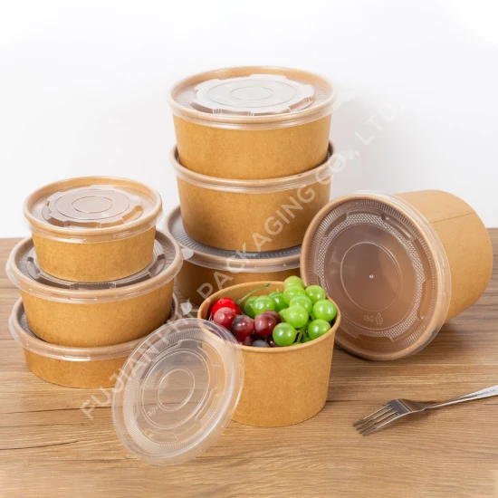 500 ml, 750 ml, 1000 ml, rund, umweltfreundlich, zum Mitnehmen, Lebensmittelverpackung, Einweg-Salatpapierschüssel mit FDA EU